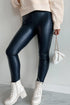 Solid Seamed High Waist Faux PU Leather Leggings