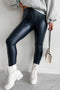 Solid Seamed High Waist Faux PU Leather Leggings