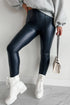 Solid Seamed High Waist Faux PU Leather Leggings