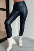 Solid Seamed High Waist Faux PU Leather Leggings