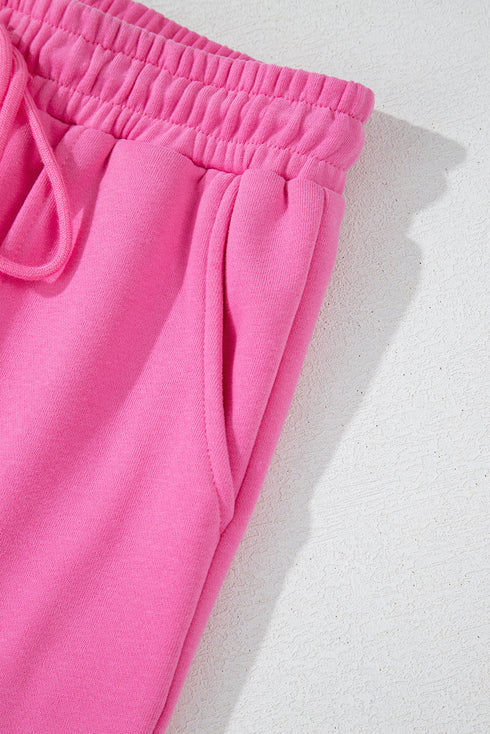 Solid Seamed Zipper Jacket and Drawstring Waist Pants Set