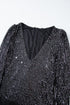 Solid Sequin Zipped V Neck Long Sleeve Bodysuit