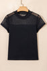Solid Sheer Mesh Patchwork Cap Sleeve Tee