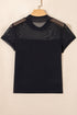 Solid Sheer Mesh Patchwork Cap Sleeve Tee