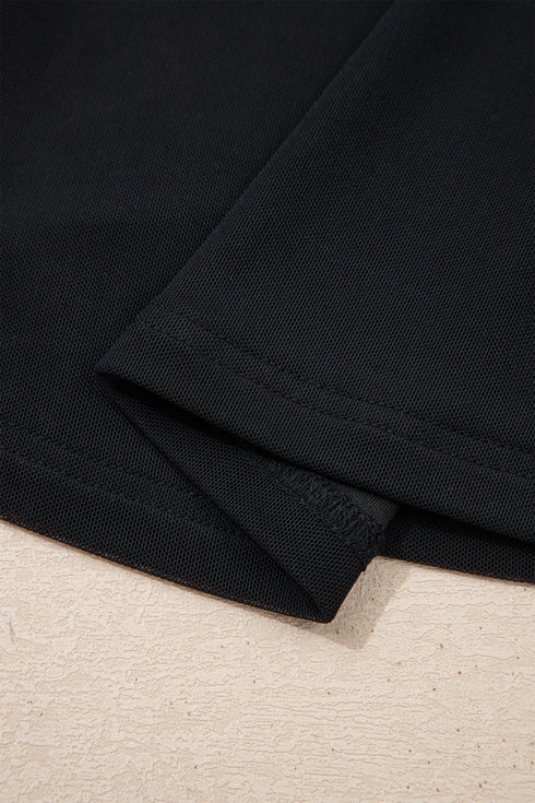 Solid Sheer Mesh Patchwork Cap Sleeve Tee