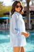 Solid Sheer Tunic Drawstring Shorts Two Piece Beach Cover Up