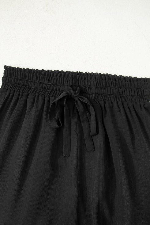 Solid Sheer Tunic Drawstring Shorts Two Piece Beach Cover Up