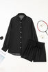 Solid Sheer Tunic Drawstring Shorts Two Piece Beach Cover Up