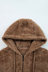 Solid Sherpa Fleece Zip Up Hoodie Loungewear Short Set