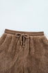 Solid Sherpa Fleece Zip Up Hoodie Loungewear Short Set