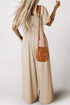 Solid Short Bubble Sleeve Smocked Wide Leg Jumpsuit