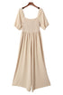 Solid Short Bubble Sleeve Smocked Wide Leg Jumpsuit