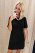 Solid Short Sleeve Backless Bow Decor Shift Mini Dress