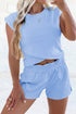 Solid Short Sleeve Pocket Elastic Waist Two Piece Short Set