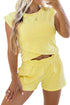 Solid Short Sleeve Pocket Elastic Waist Two Piece Short Set