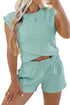 Solid Short Sleeve Pocket Elastic Waist Two Piece Short Set
