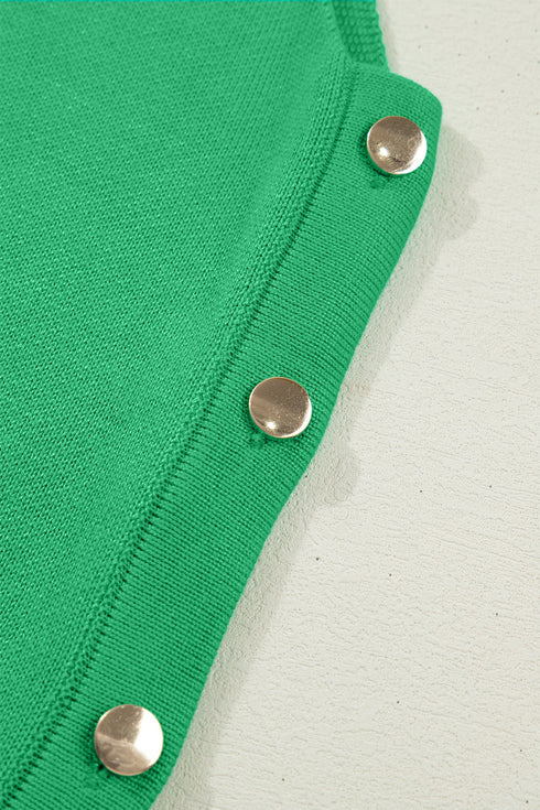 Solid Side Button Round Neck Knit Sleeveless Sweater Vest