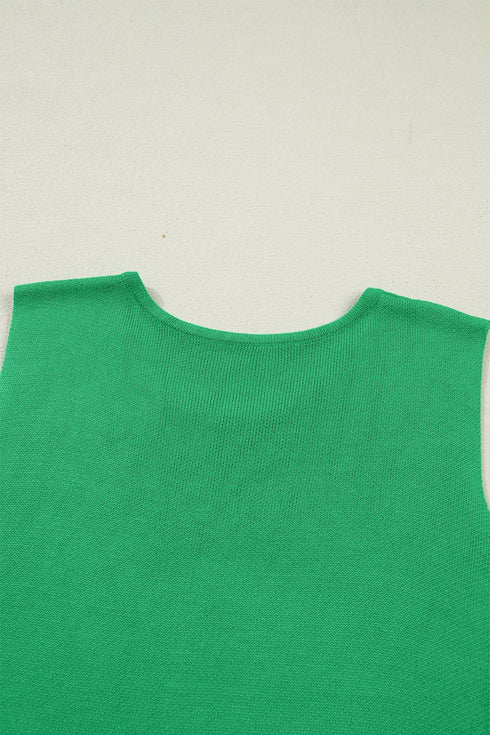 Solid Side Button Round Neck Knit Sleeveless Sweater Vest
