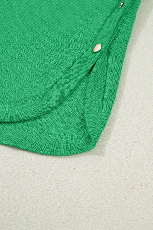 Solid Side Button Round Neck Knit Sleeveless Sweater Vest