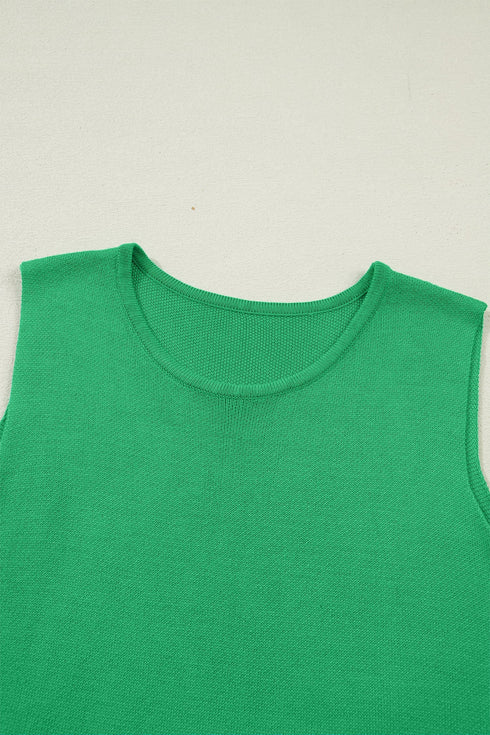 Solid Side Button Round Neck Knit Sleeveless Sweater Vest