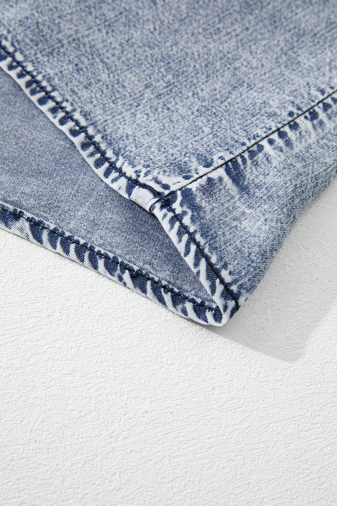 Solid Sleeveless Ruffled Shirred Neckline Denim Tank Top