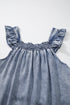 Solid Sleeveless Ruffled Shirred Neckline Denim Tank Top
