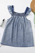Solid Sleeveless Ruffled Shirred Neckline Denim Tank Top