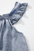 Solid Sleeveless Ruffled Shirred Neckline Denim Tank Top