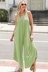 Solid Sleeveless V Neck Pocketed Wide Leg Jumpsuit