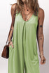 Solid Sleeveless V Neck Pocketed Wide Leg Jumpsuit