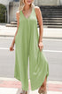 Solid Sleeveless V Neck Pocketed Wide Leg Jumpsuit