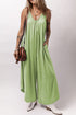 Solid Sleeveless V Neck Pocketed Wide Leg Jumpsuit