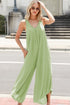 Solid Sleeveless V Neck Pocketed Wide Leg Jumpsuit