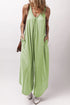 Solid Sleeveless V Neck Pocketed Wide Leg Jumpsuit