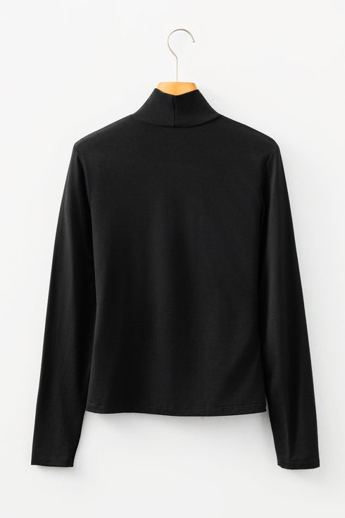 Solid Slim Fit High Neck Basic Long Sleeve Top