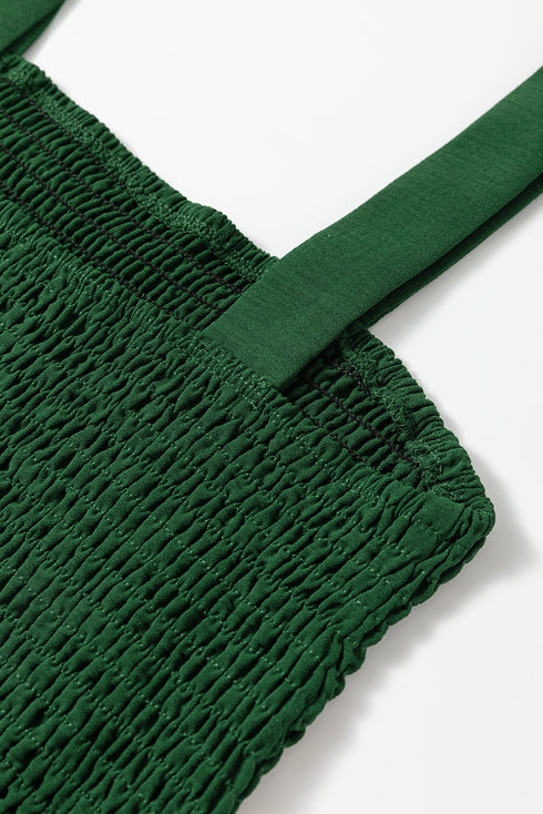 Solid Smocked Bodice Sleeveless Pocketed Romper