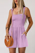 Solid Smocked Bodice Sleeveless Pocketed Romper