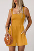 Solid Smocked Bodice Sleeveless Pocketed Romper