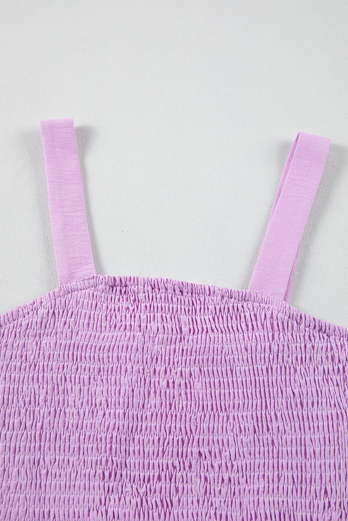 Solid Smocked Bodice Sleeveless Pocketed Romper