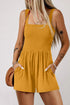 Solid Smocked Bodice Sleeveless Pocketed Romper
