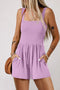 Solid Smocked Bodice Sleeveless Pocketed Romper