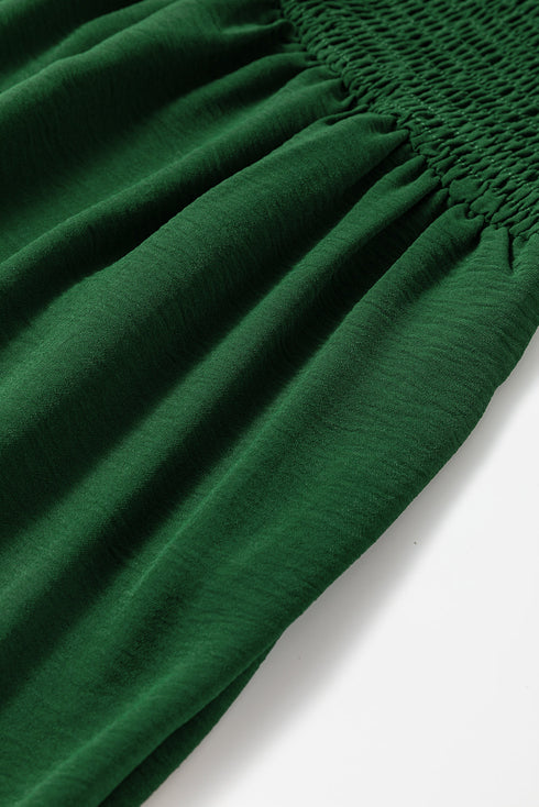 Solid Smocked Bodice Sleeveless Pocketed Romper