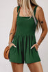 Solid Smocked Bodice Sleeveless Pocketed Romper