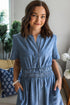 Solid Smocked Elastic Waist Short Sleeve Denim Mini Dress