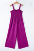 Solid Smocked Square Neck Sleeveless Pocket Jumpsuit