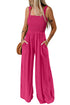 Solid Smocked Square Neck Sleeveless Pocket Jumpsuit