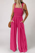 Solid Smocked Square Neck Sleeveless Pocket Jumpsuit