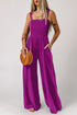 Solid Smocked Square Neck Sleeveless Pocket Jumpsuit