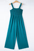 Solid Smocked Square Neck Sleeveless Pocket Jumpsuit