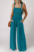 Solid Smocked Square Neck Sleeveless Pocket Jumpsuit